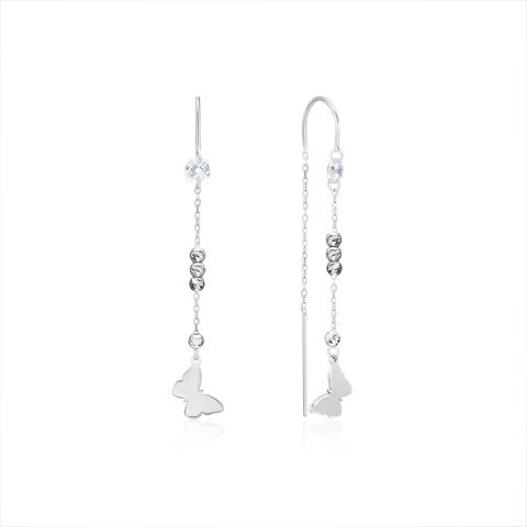 Срібні сережки-протяжки Метелики з фіанітами (P-4214-E/12/1)