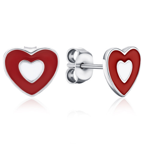 Срібні сережки-пусети Серце з емаллю (PDS00744-E/12/391)
