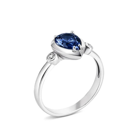 Срібна каблучка з гідротермальним сапфіром та фіанітами (1740/1р-HSPH)