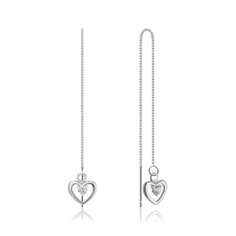 Срібні сережки-протяжки Серце з фіанітами SE00293-E/12/1