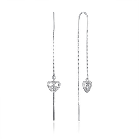 Срібні сережки-протяжки Серце з фіанітами (SE00323-E/12/1)
