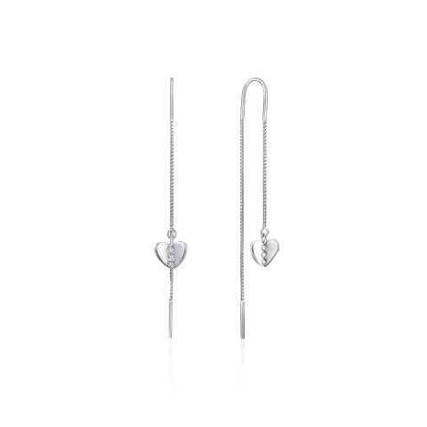 Срібні сережки-протяжки Серце з фіанітами (SE00488-E/12/1)
