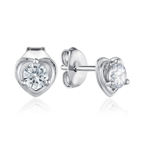 Срібні пусети Серце з фіанітами SE00731-E/12/1