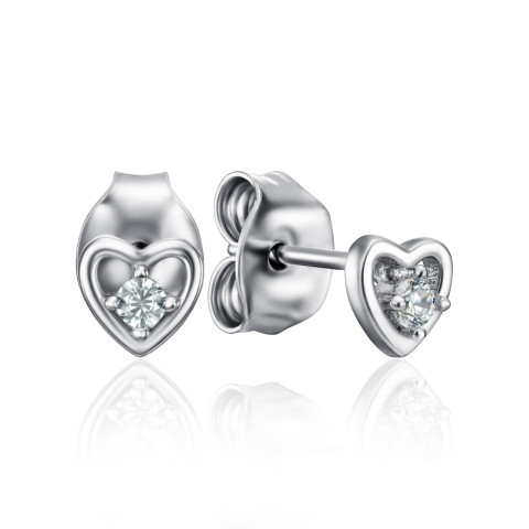 Срібні сережки-пусети Серце з фіанітами (SE01399-E/12/1)