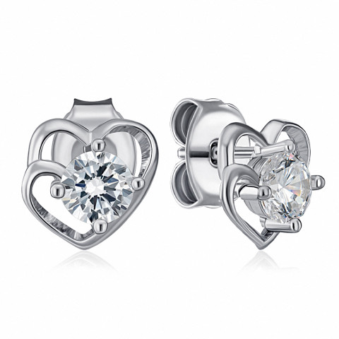 Срібні сережки-пусети Серце з фіанітами (SE01407-E/12/1)