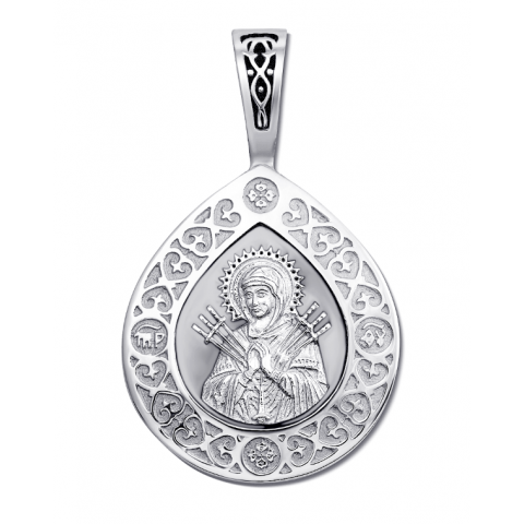 Срібна підвіска-іконка Божої Матері «Семистрільна» (31400/12/1 (с31400))