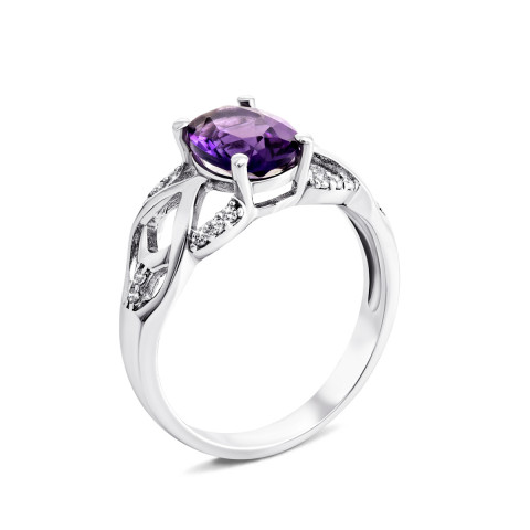 Срібна каблучка з аметистом і фіанітами (1466/1р-AMET)