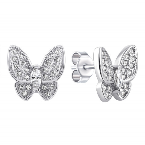 Срібні пусети Метелики з фіанітами (QQNS01)