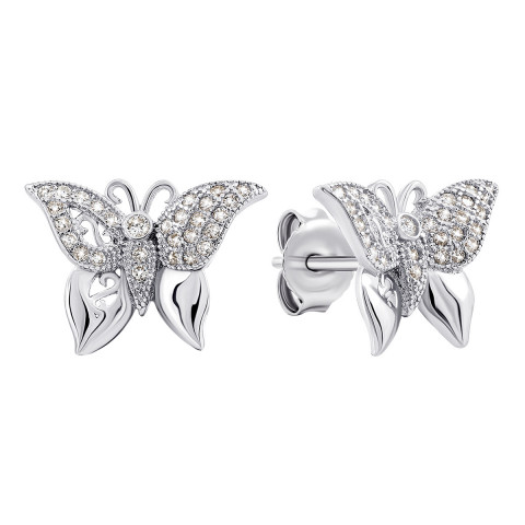 Срібні пусети Метелики з фіанітами (SE1857)