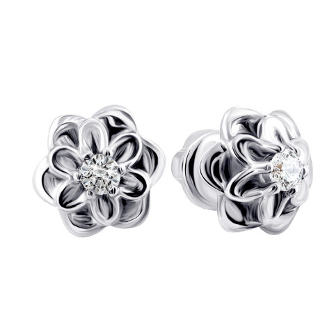 Срібні пусети Квіти з діамантами (2209/1р-BR)