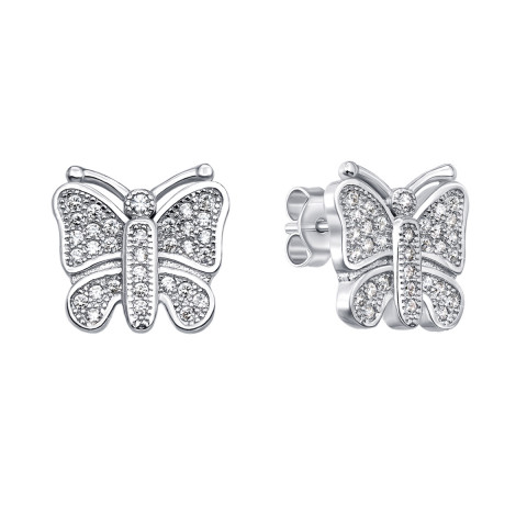 Срібні пусети «Метелики» з фіанітами (PESS0561-E)