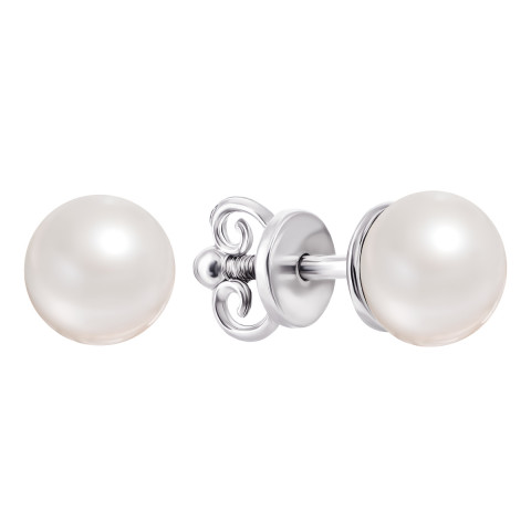 Срібні пусети з перлами (80013РД бел)