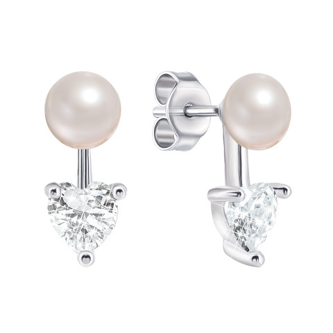 Срібні пусети з перлами і фіанітами (1EA77021)
