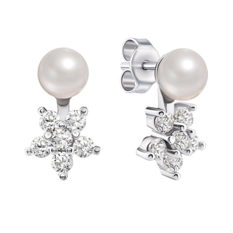 Срібні пусети з перлами і фіанітами (1EA77025)