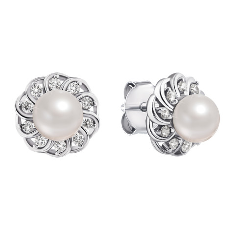 Срібні пусети з перлами і фіанітами (1EA78977)