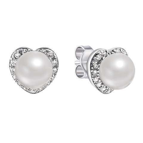 Срібні пусети з перлами і фіанітами (1EA80879)
