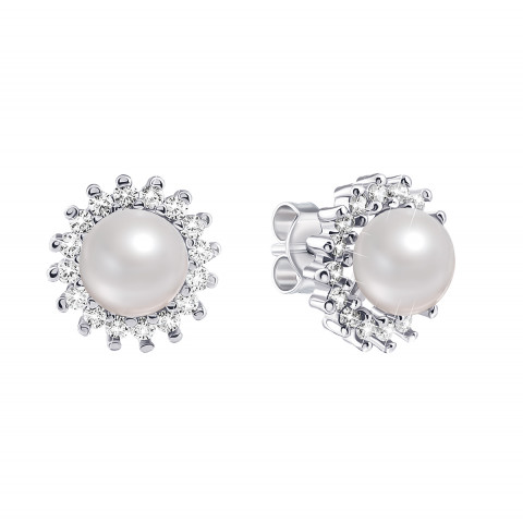 Срібні пусети з перлами і фіанітами (1EA81383)