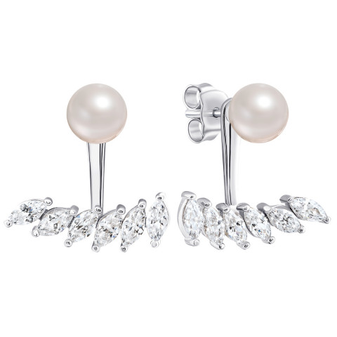 Срібні пусети з перлами і фіанітами 2 в 1 (TE265026)