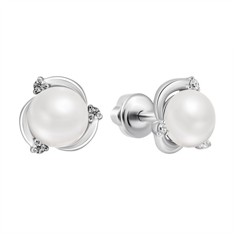 Срібні пусети з перлами і фіанітами (2447/1р-PWT)