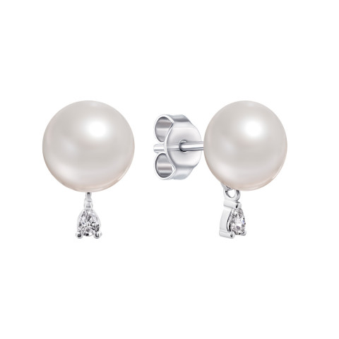 Срібні пусети з перлами і фіанітами (PESS0706)