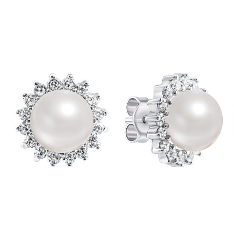 Срібні пусети з перлами і фіанітами (PSS0156ES)