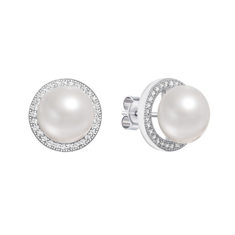 Срібні пусети з перлами і фіанітами (PSS0360-E/12/680)