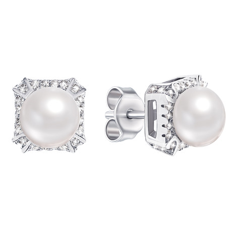 Срібні пусети з перлами і фіанітами (PSS1074ES)