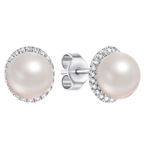 Срібні пусети з перлами і фіанітами (PSS1075ES)