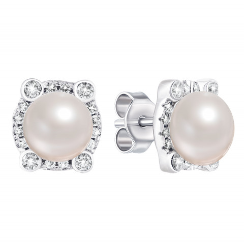 Срібні пусети з перлами і фіанітами (PSS1079ES)