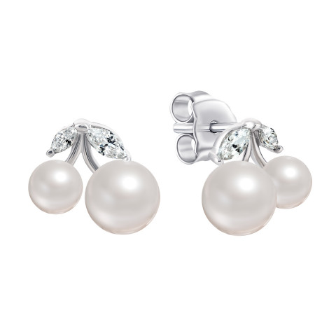 Срібні пусети з перлами і фіанітами (TE391939)
