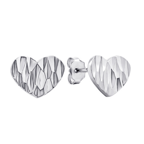 Срібні пусети Серце з алмазною гранню (1EA84660)