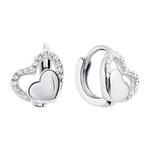 Срібні сережки Серця з фіанітами (1EA82091-E/12/1)