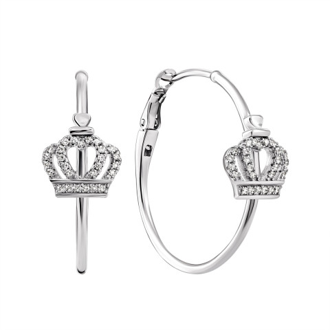 Срібні сережки-конго Корона з фіанітами (С2Ф/1353)