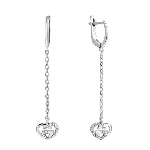 Срібні сережки-підвіски Сердця з фіанітами (2217/1р-CZ)