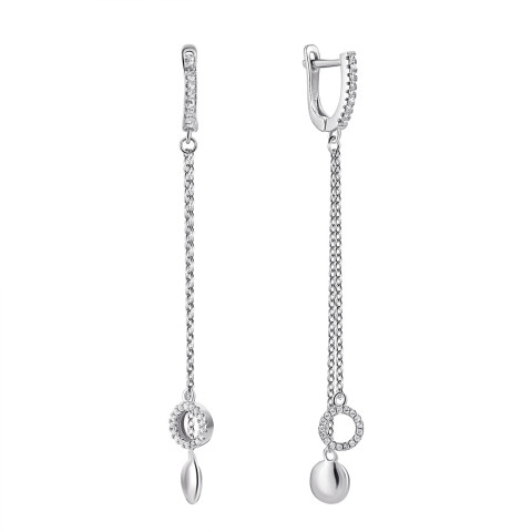 Срібні сережки-підвіски з фіанітами (CE4684)