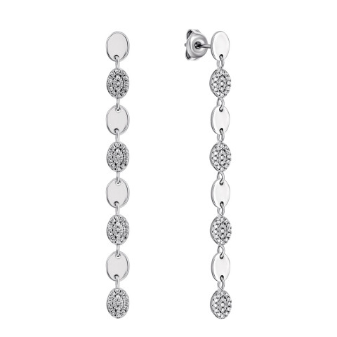 Срібні сережки-підвіски з фіанітами (CE6108)