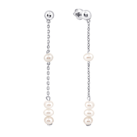 Срібні сережки-підвіски з перлами (2340/1р-4-PWT)