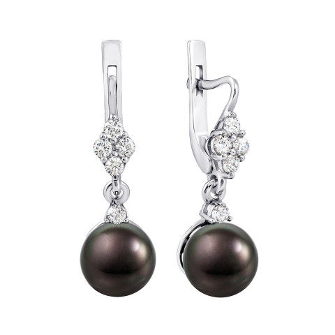 Срібні сережки-підвіски з перлами і фіанітами (2210/9р-PBL)