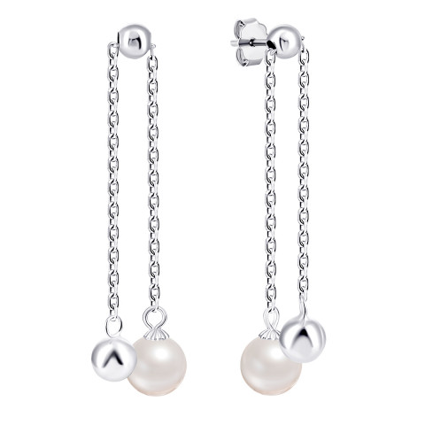 Срібні сережки-підвіски з перлами (С2Ж/1327)