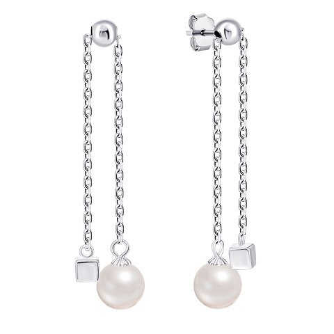 Срібні сережки-підвіски з перлами (С2Ж/1328)