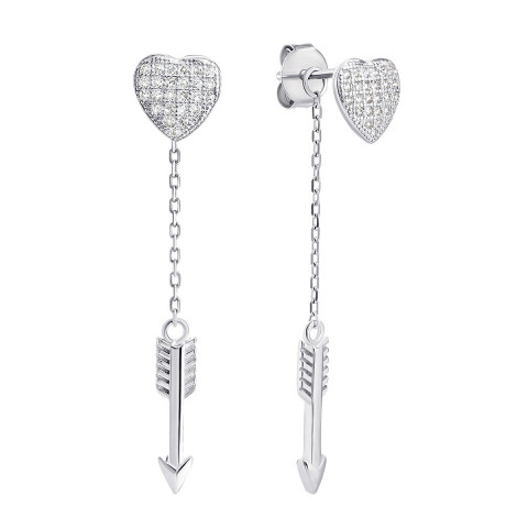 Срібні сережки-підвіски Серце з фіанітами (СК2Ф/1072)