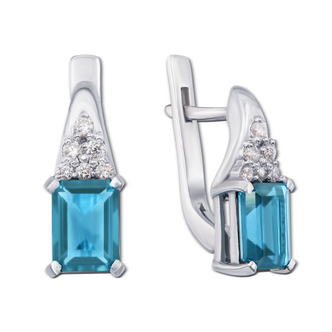 Срібні сережки з блакитним кварцом і фіанітами (2155/9р-QSWB)