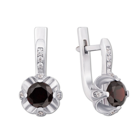 Срібні сережки з гранатом і фіанітами (2084/9р-GAR)