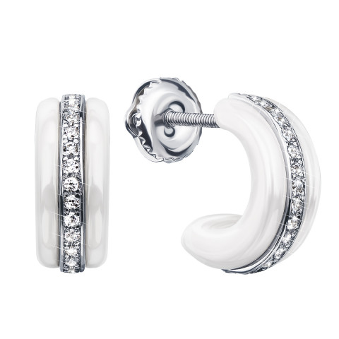 Срібні сережки з керамікою і фіанітами (С2ФК1/1005)