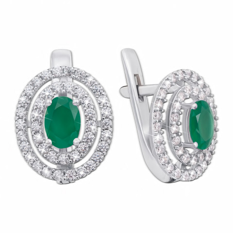 Срібні сережки з зеленим агатом і фіанітами (2056/9р)