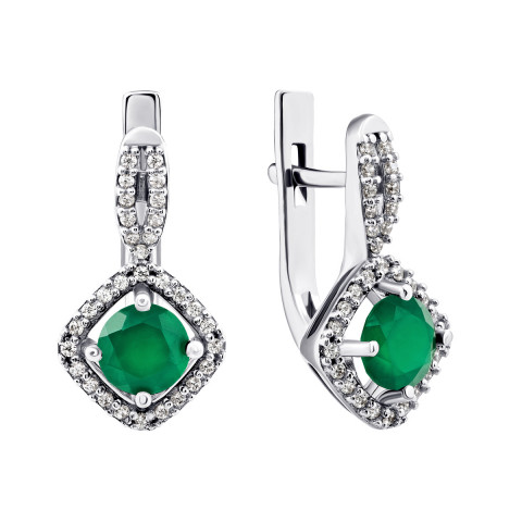Срібні сережки з зеленим агатом і фіанітами  (2095/1р-GRAG)