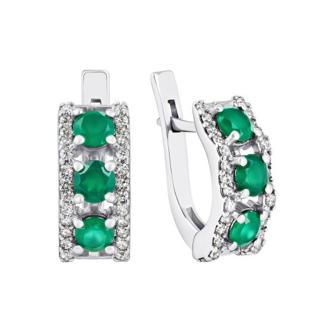 Срібні сережки з зеленим агатом і фіанітами (2128/9р-GAG)