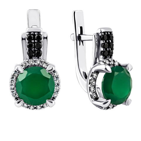 Срібні сережки з зеленим агатом і фіанітами (2140/1р-GRAG)