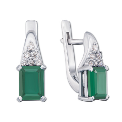 Срібні сережки з зеленим агатом і фіанітами (2155/9р)