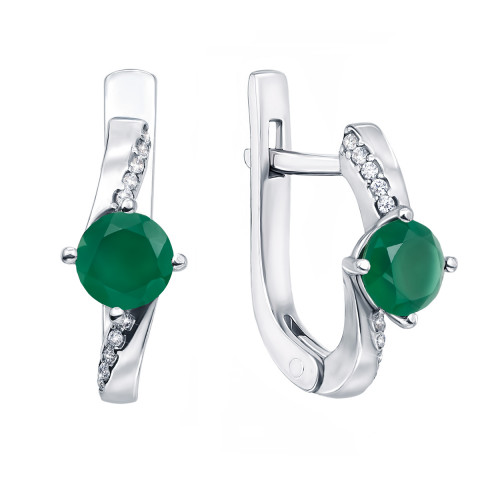 Срібні сережки з зеленим агатом і фіанітами (2167/9р)
